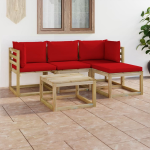 Vidaxl 5-delige Loungeset Met Rode Kussens - Rood