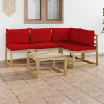 Vidaxl 5-delige Loungeset Met Rode Kussens - Rood