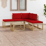 Vidaxl 6-delige Loungeset Met Rode Kussens - Rood