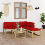 Vidaxl 6-delige Loungeset Met Rode Kussens - Rood