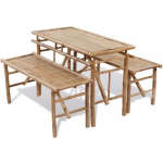 Vidaxl Picknick Tafel Set Inklapbaar Bamboe 3-delig - Bruin