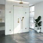 Saniclass Create Inloopdouche XL 140x200x80cm profielloos met antikalk en 8mm veiligheidsglas geborsteld 4JC6-80x140u - Goud