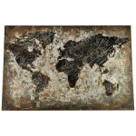 Countryfield Industriële multi-color ''Retraw'' kaart van wereld schilderij - L2,5xB80xH120 cm - Bruin