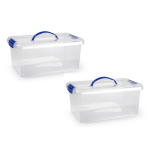 Forte Plastics 2x Stuks Opslagbak/organizer Met Deksel 10 Liter Transparant - Opbergbakken - 38,5 X 23 X 17,5 Cm - Blauw