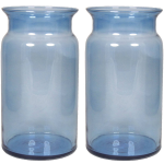 Set Van 2x Stuks Glazen Melkbus Vaas/vazen 7 Liter Met Smalle Hals 16 X 29 Cm - Bloemenvazen Van Glas - Blauw