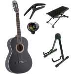 Lapaz C30BK klassieke gitaar 4/4-formaat zwart + statief + accessoires