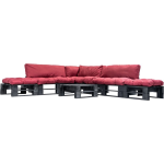 Vidaxl 6-delige Loungeset Pallet Met Rode Kussens Hout - Rood