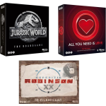 Spellenset - 3 Stuks - Jurassic World The Boardgame & All You Need Is Love Bordspel & Expeditie Robinson De Eilandraad