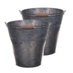 2x Stuks Metalen/zinken Emmer 13 Liter - Huishoud/dranken Emmers - Bloempot/plantenpot - Grijs