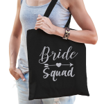 Bellatio Decorations 1x Vrijgezellenfeest Bride Squad Tasje/zilver Goodiebag Dames - Feest Boodschappentassen - Zwart