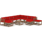 Vidaxl 12-delige Loungeset Met Rode Kussens - Rood