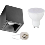 BES LED Opbouwspot Set - Pragmi Cliron Pro - Gu10 Fitting - Opbouw Vierkant - Mat - 6w - Warm Wit 3000k - Verdiept - 90mm - Zwart