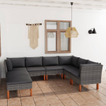 Vidaxl 8-delige Loungeset Met Kussens Poly Rattan - Grijs