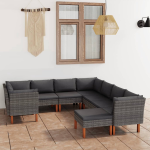 Vidaxl 9-delige Loungeset Met Kussens Poly Rattan - Grijs