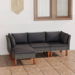 Vidaxl 4-delige Loungeset Met Kussens Poly Rattan - Gris