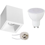 BES LED Opbouwspot Set - Pragmi Cliron Pro - Gu10 Fitting - Opbouw Vierkant - Mat - 6w - Warm 3000k - Verdiept - 90mm - Wit