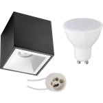 BES LED Opbouwspot Set - Pragmi Cliron Pro - Gu10 Fitting - Opbouw Vierkant - Mat/wit - 6w - Warm Wit 3000k - Verdiept - - Zwart