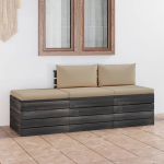 Vidaxl 3-delige Loungeset Met Kussens Pallet Massief Grenenhout - Beige