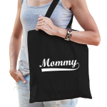 Bellatio Decorations Mommy Cadeau Katoenen Tas Voor Dames - Cadeau Moederdag - Feest Boodschappentassen - Zwart