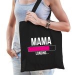 Bellatio Decorations Mama Loading Cadeau Katoenen Tas Voor Dames - Cadeau Aanstaande Mama - Feest Boodschappentassen - Zwart