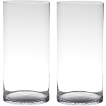 Bellatio Decorations Set Van 2x Stuks Transparante Home-basics Cylinder Vaas/vazen Van Glas 40 X 19 Cm - Vazen