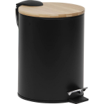 Gebor - Stijlvolle Design Prullenbak Met Bamboe Deksel -/bamboe - Klein Formaat - 2.5l - Badkamer - Toilet - Zwart