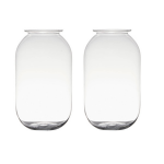Bellatio Decorations Set Van 2x Stuks Transparante Home-basics Vaas/vazen Van Glas 30 X 19 Cm - Vazen