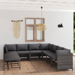 Vidaxl 9-delige Loungeset Met Kussens Poly Rattan - Gris