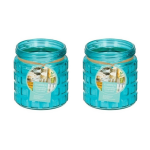 2x Stuks Citronella Kaarsen Tegen Insecten In Glazen Pot 12 Cm - Geurkaarsen - Blauw