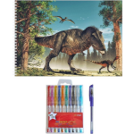 Bellatio Decorations Schetsboek Dinosaurussen Liefhebbers A4 50 Paginas Met 10 Gelpennen - Schetsboeken