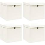 Vidaxl Opbergboxen Met Deksel 4 St 32x32x32 Cm Stof - Blanco