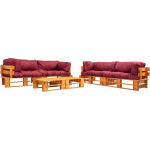 Vidaxl 6-delige Loungeset Pallet Met Rode Kussens Hout - Rood