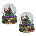 2x Stuks Sneeuwbol Met Kerstman En Kerstboom Inclusief Led Lampje - Sneeuwbollen