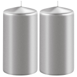 2x Metallic Zilveren Cilinderkaarsen/stompkaarsen 6 X 8 Cm 27 Branduren - Stompkaarsen - Silver