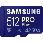Samsung PRO Plus 512GB microSDXC UHS-I U3 160&120MB/s, FHD & 4K UHDMemoryCard with Adapter - Blauw