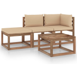 Vidaxl 4-delige Loungeset Pallet Met Kussens Geïmpregneerd Grenenhout - Beige