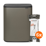 Brabantia Bo Touch Bin 60 Liter Platinum + Vuilniszakken (120 stuks)