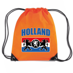 Bellatio Decorations Holland Met Wapenschild Nylon Supporter Rugzakje/sporttas - Ek/ Wk Voetbal / Koningsdag - Gymtasje - Zwemtasje - Oranje