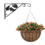 Bellatio Decorations Hanging Basket Met Muurhaak Sierblad En Kokos Inlegvel - Metaal - Complete Hanging Basket Set - Plantenbakken - Groen