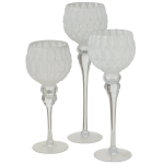 Luxe Glazen Design Kaarsenhouders/windlichten Set Van 3x Stuks Zilver/wit 30-40 Cm - Windlichten - Silver