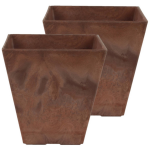 Set Van 2x Stuks Bloempot/plantenpot Vierkant Van Gerecycled Kunststof Terra D30 En H30 Cm - Plantenbakken - Bruin