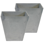 Set Van 2x Stuks Bloempot/plantenpot Vierkant Van Gerecycled Kunststof Steen D40 En H40 Cm - Plantenbakken - Grijs