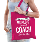 Bellatio Decorations Worlds Greatest Coach Cadeau Tas Voor Dames - Feest Boodschappentassen - Roze