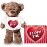 Knuffel Teddybeer Ik Vind Je Lief Hartje 24 Cm Met Valentijnskaart A5 - Valentijn/ Romantisch Cadeau - Bruin