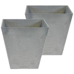 Set Van 2x Stuks Bloempot/plantenpot Vierkant Van Gerecycled Kunststof Steen D20 En H20 Cm - Plantenbakken - Grijs