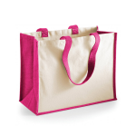 Bellatio Design Jute Katoenen Boodschappentas In Het Fuchsia/natural 44 X 33 X 19 Cm - Boodschappentassen - Roze