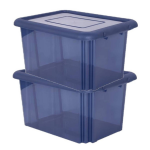 2x Stuks Kunststof Opbergboxen/opbergdozen Donker Transparant L58 X B44 X H31 Cm Stapelbaar - Opbergbox - Blauw