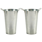 Set Van 2x Stuks Bloempotten/plantenbakken Zinken Emmer Met Handvaten 20 X 15 X 23 Cm - Plantenbakken - Silver