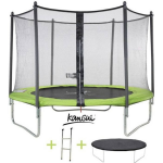 Kangui Twin Trampoline 305cm Met Veiligheidsnet, Ladder, Beschermhoes - Groen