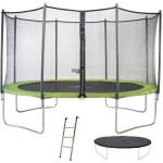 Kangui Twin Trampoline 430cm Met Veiligheidsnet, Ladder, Beschermhoes - Groen